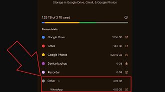Armazenamento da conta Google agora passa a contabilizar o backup do WhatsApp para Android. Fonte: androidpolice